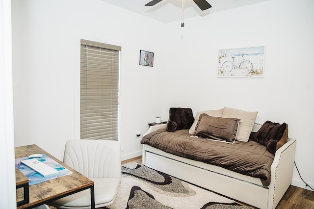 bedroom featuring ceiling fan and hardwood / wood-style flooring