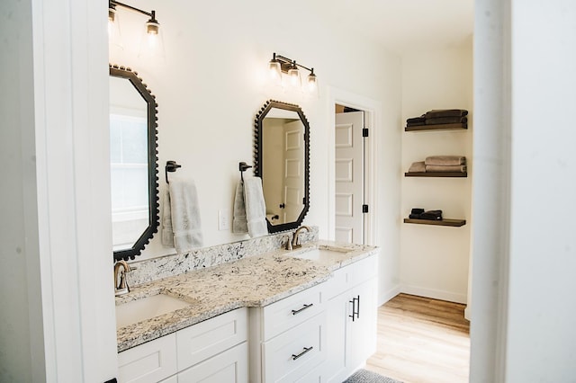 bathroom featuring vanity and wood-type flooring