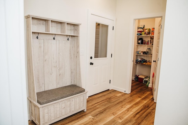 mudroom with hardwood / wood-style flooring