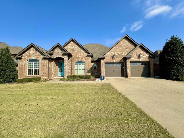 view of front facade featuring a garage and a front yard