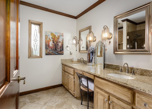 bathroom featuring vanity and crown molding