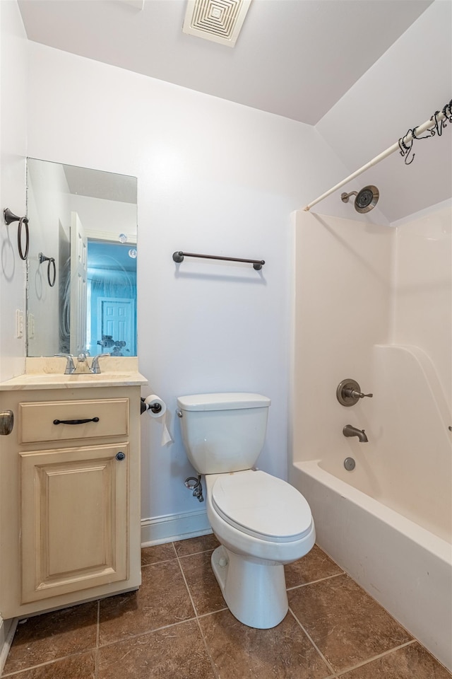  - bathroom featuring vanity, bathing tub / shower combination, and tile patterned floors