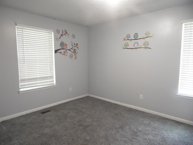  - carpeted spare room featuring baseboards and a textured ceiling