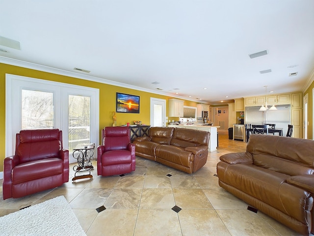 living room featuring ornamental molding