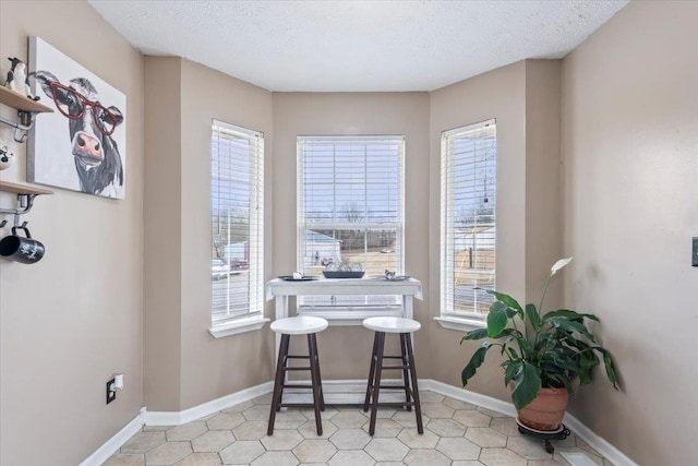 dining area featuring a textured ceiling and a healthy amount of sunlight