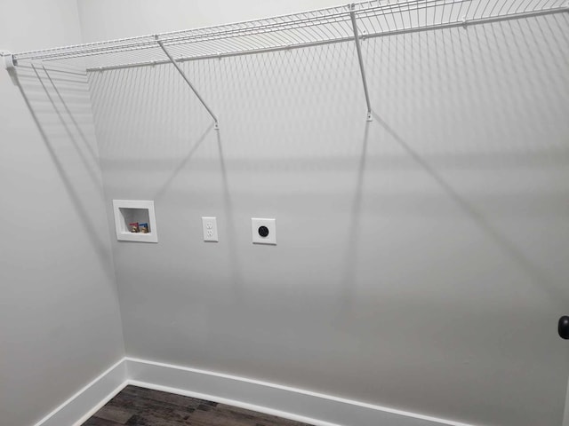 laundry area featuring hookup for an electric dryer, hardwood / wood-style flooring, and washer hookup