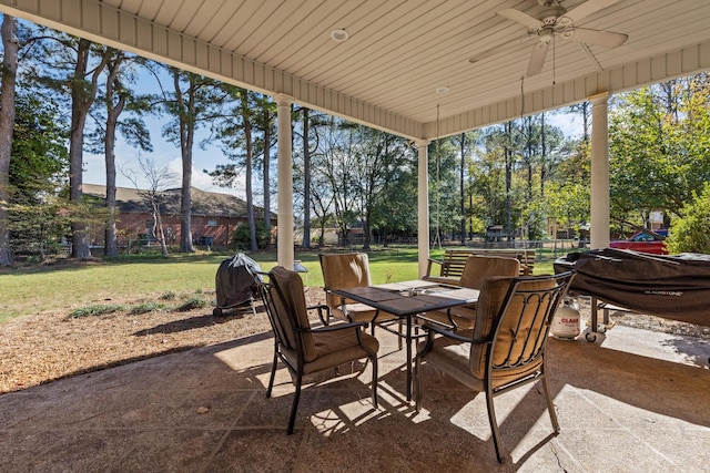 view of patio featuring ceiling fan and grilling area