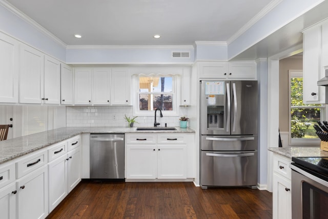 kitchen featuring white cabinetry, sink, and appliances with stainless steel finishes