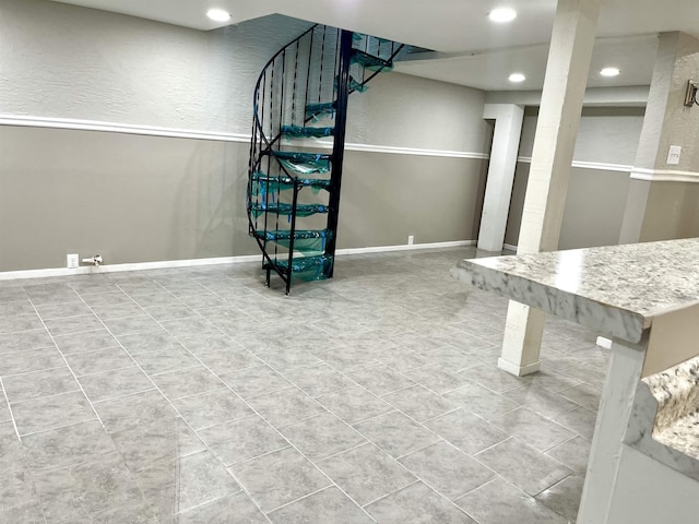 basement with tile patterned flooring