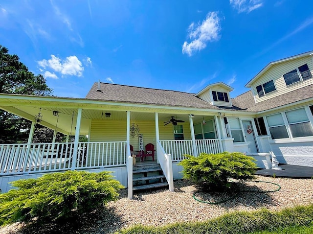 view of front of property with covered porch and ceiling fan