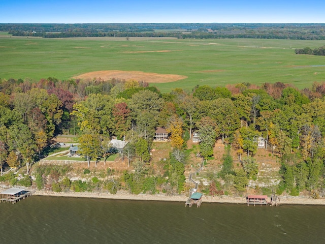 aerial view with a water view and a rural view