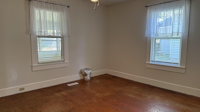 spare room featuring hardwood / wood-style flooring and plenty of natural light