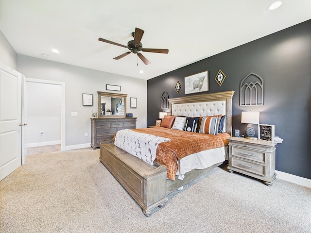  - bedroom featuring carpet flooring, recessed lighting, and a ceiling fan