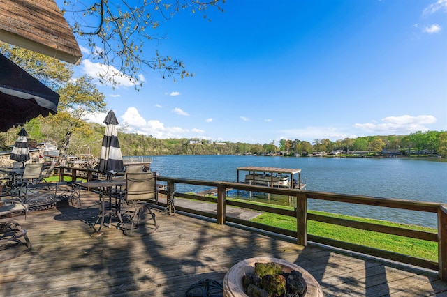 view of dock with a water view