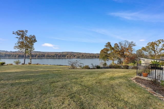 view of yard with a water view