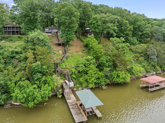 aerial view of a nearby body of water