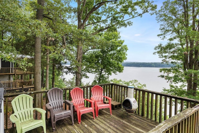 deck with a water view