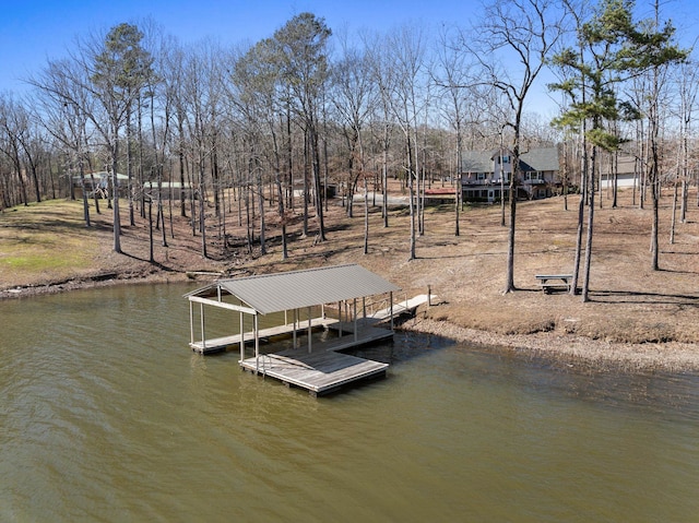 view of dock with a water view