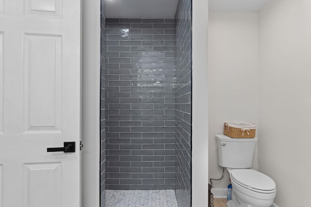 bathroom with a shower stall and toilet