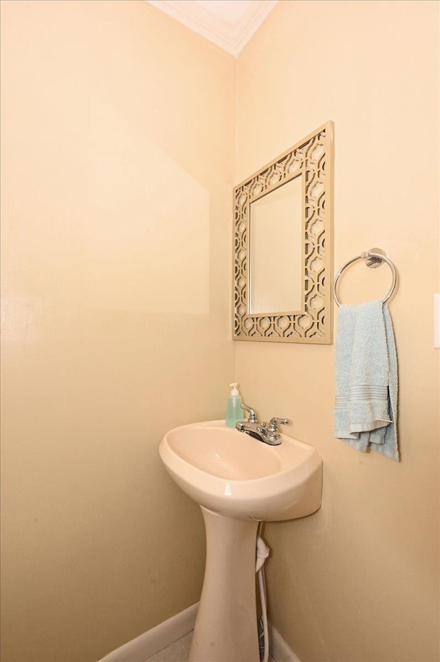 bathroom with ornamental molding