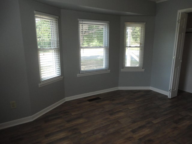 unfurnished room featuring dark hardwood / wood-style flooring and plenty of natural light