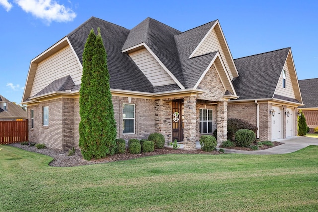 view of front of house featuring a front yard and a garage