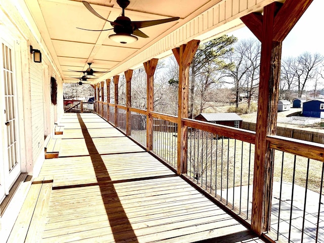 wooden terrace with ceiling fan