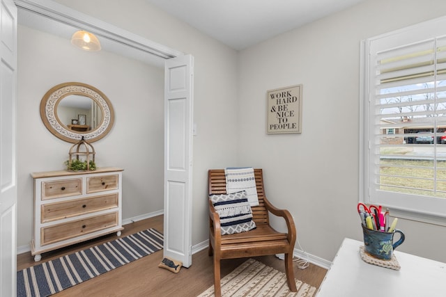 sitting room with hardwood / wood-style floors