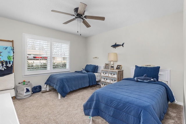 bedroom with carpet floors and ceiling fan