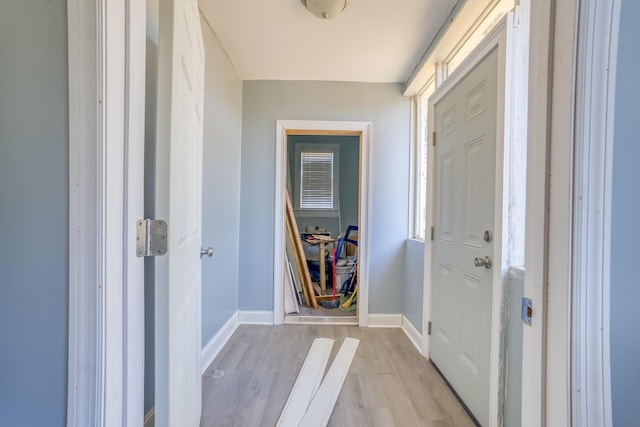 foyer entrance with light hardwood / wood-style flooring