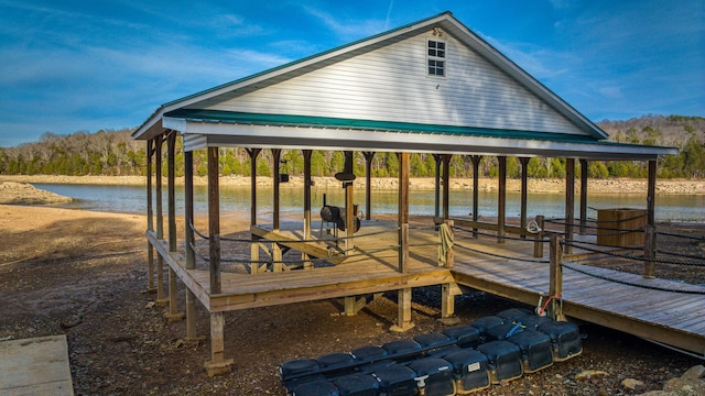 dock area featuring a gazebo and a water view