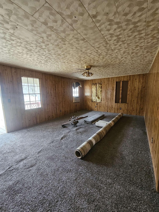 miscellaneous room with carpet floors and wooden walls