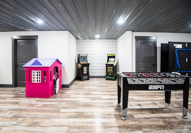 playroom featuring wood-type flooring