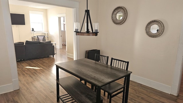 dining room with dark hardwood / wood-style flooring