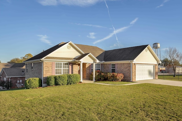 ranch-style house with a front lawn and a garage