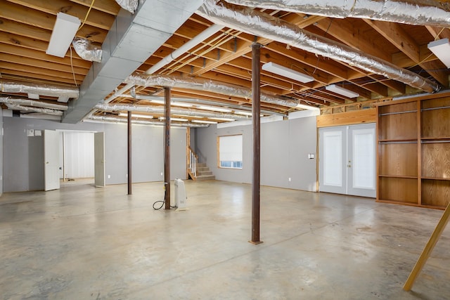 basement featuring french doors