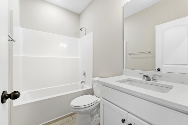 full bathroom featuring tile patterned flooring, vanity, washtub / shower combination, and toilet