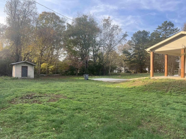 view of yard with a shed