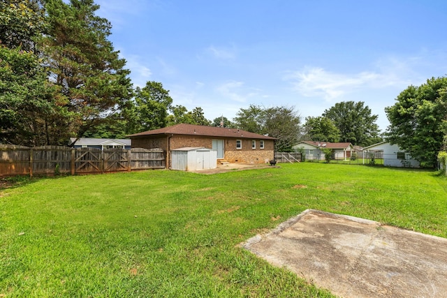  - fenced backyard featuring a patio area and a shed