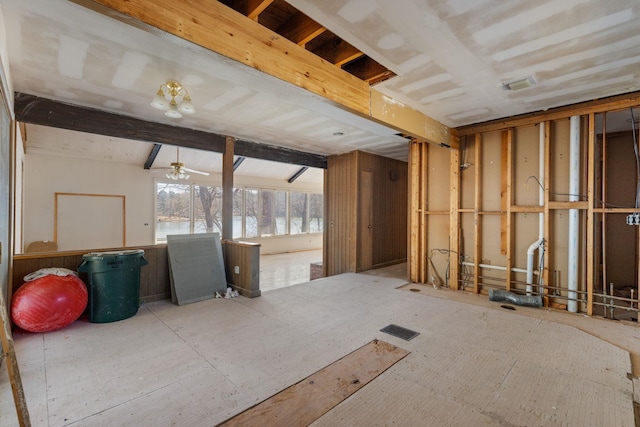 miscellaneous room featuring visible vents and a ceiling fan