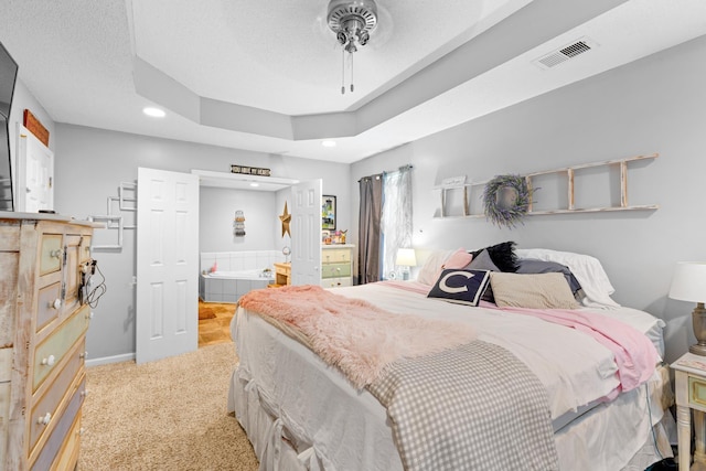 - carpeted bedroom with baseboards, recessed lighting, and ensuite bathroom