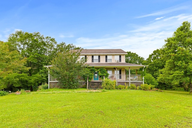  - view of front of house featuring a front yard and a porch