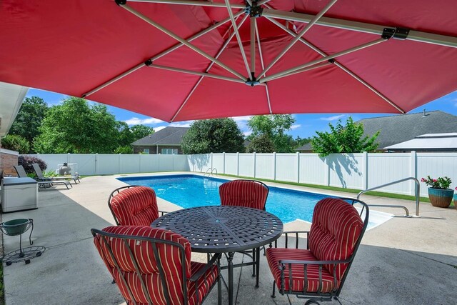  - view of swimming pool with a fenced backyard and a patio area