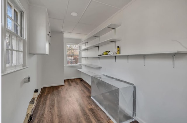 laundry room with dark wood-type flooring