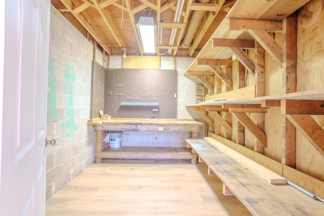 basement featuring hardwood / wood-style flooring