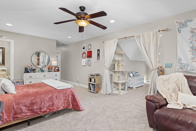 bedroom featuring carpet and ceiling fan