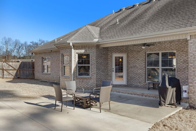 view of patio / terrace featuring ceiling fan