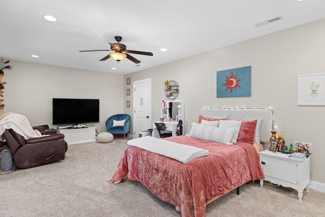 bedroom featuring carpet floors and ceiling fan