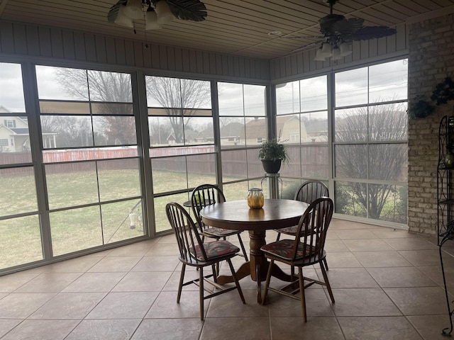 sunroom / solarium featuring wood ceiling and ceiling fan