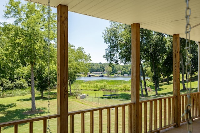 exterior space featuring a water view